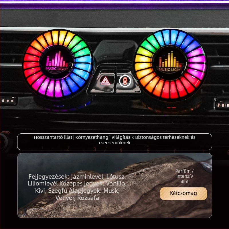 Autóba aromaterápiás diffúzor környezeti világítással és zenére szinkronizált fényekkel, hangvezérlés a világításra, ABS anyag, univerzális kompatibilitás, Márka: Yueliang Electronics