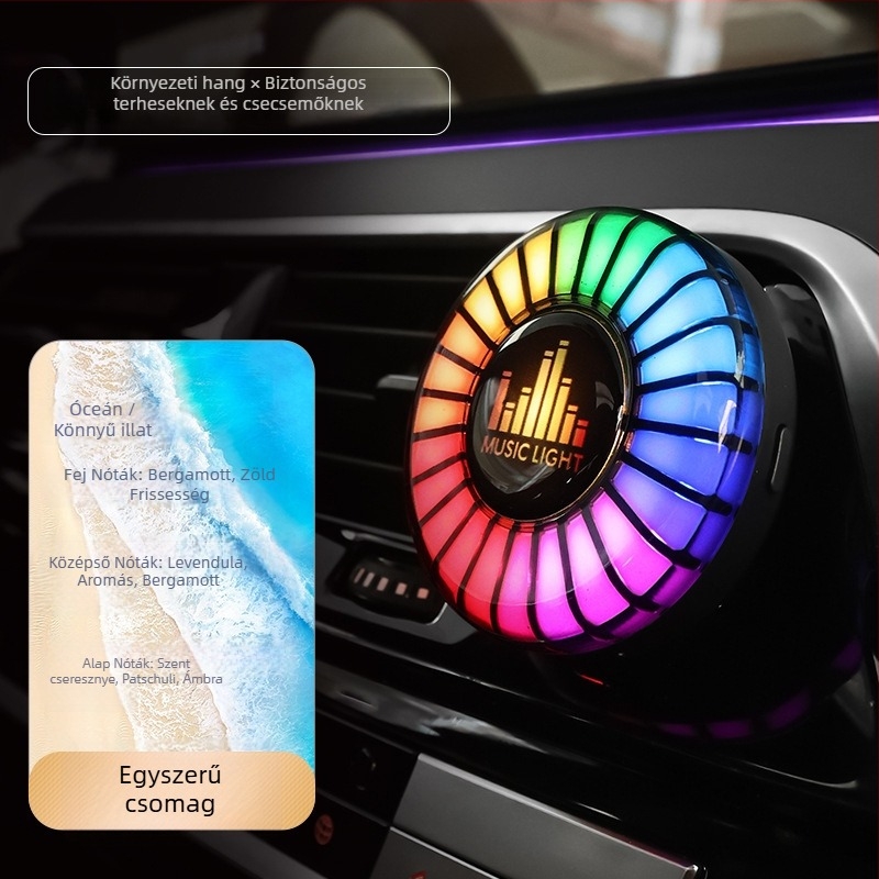 Autóba aromaterápiás diffúzor környezeti világítással és zenére szinkronizált fényekkel, hangvezérlés a világításra, ABS anyag, univerzális kompatibilitás, Márka: Yueliang Electronics