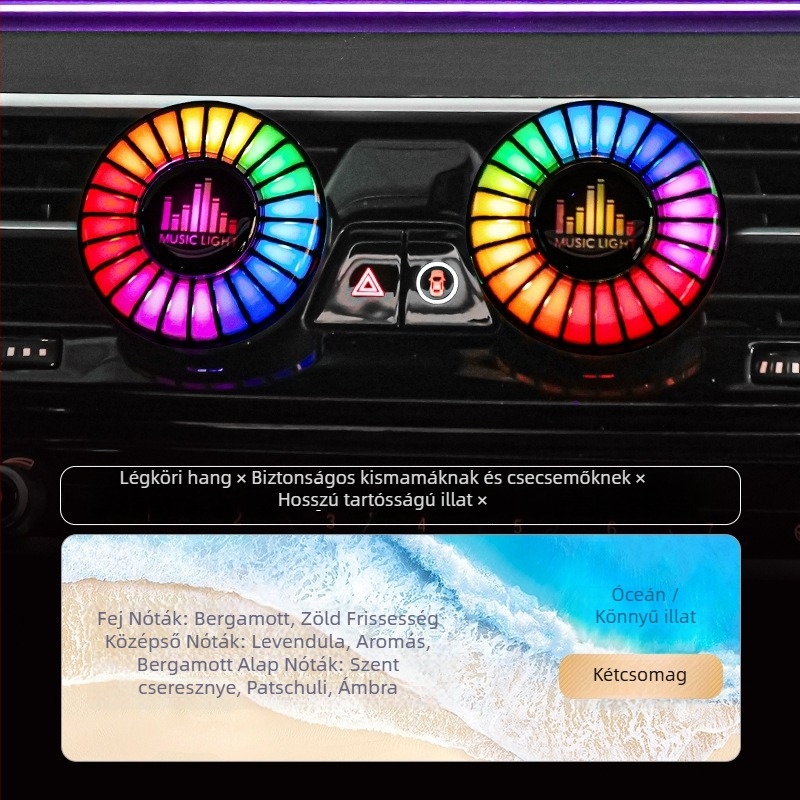 Autóba aromaterápiás diffúzor környezeti világítással és zenére szinkronizált fényekkel, hangvezérlés a világításra, ABS anyag, univerzális kompatibilitás, Márka: Yueliang Electronics