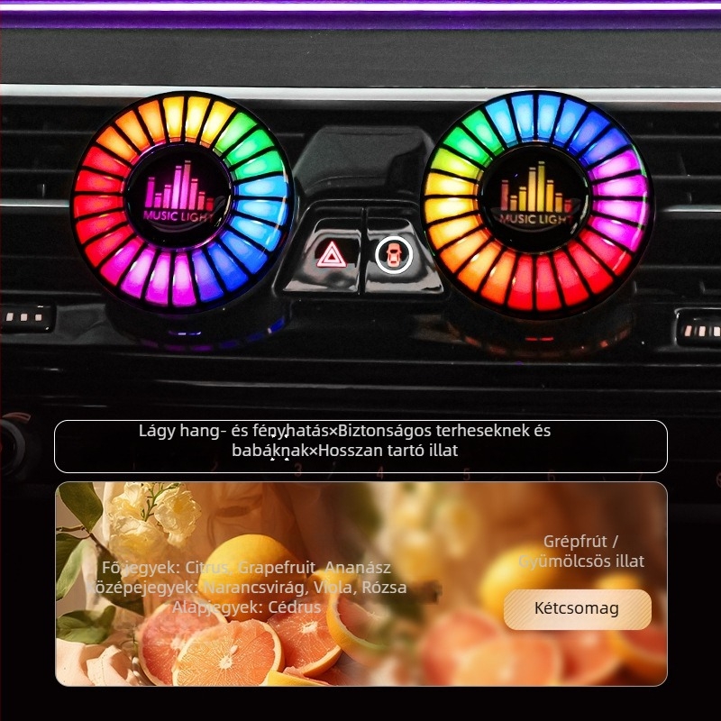 Autóba aromaterápiás diffúzor környezeti világítással és zenére szinkronizált fényekkel, hangvezérlés a világításra, ABS anyag, univerzális kompatibilitás, Márka: Yueliang Electronics