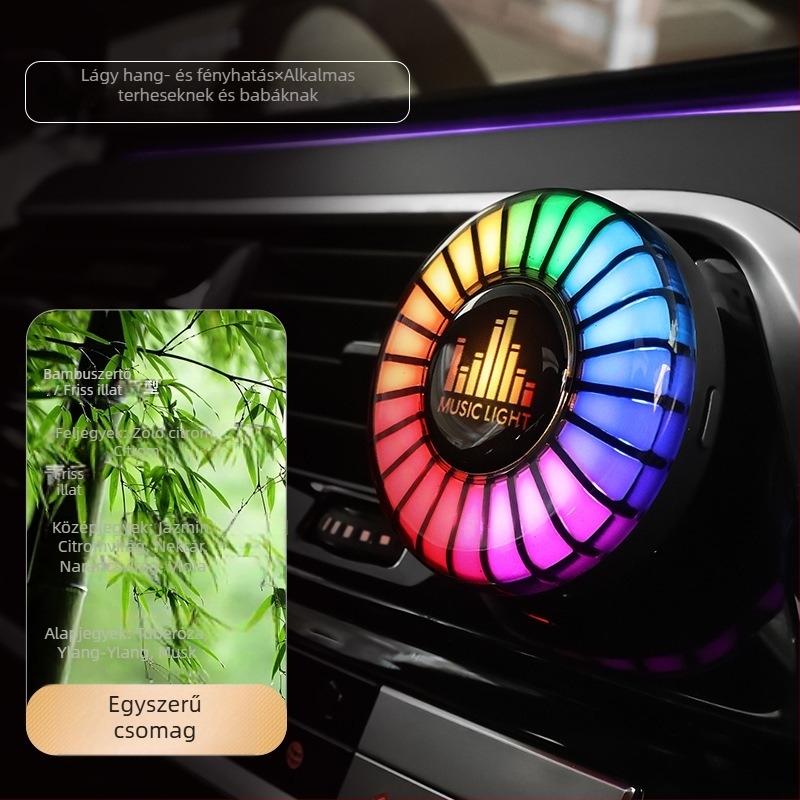 Autóba aromaterápiás diffúzor környezeti világítással és zenére szinkronizált fényekkel, hangvezérlés a világításra, ABS anyag, univerzális kompatibilitás, Márka: Yueliang Electronics