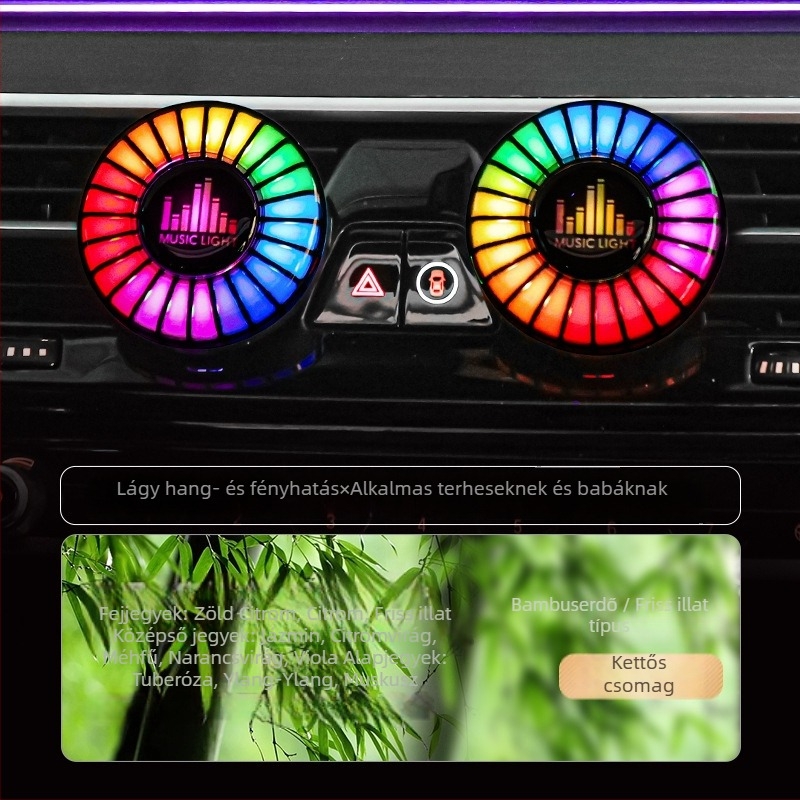 Autóba aromaterápiás diffúzor környezeti világítással és zenére szinkronizált fényekkel, hangvezérlés a világításra, ABS anyag, univerzális kompatibilitás, Márka: Yueliang Electronics
