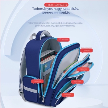 6–12 éves gyermekek iskolai hátizsáka, könnyű, gerincvédő terheléscsökkentés, nagy kapacitás, Oxford anyag, ívelt vállpántok