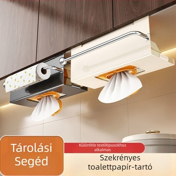 Konyhai szekrény papírtörlő tartó, falra szerelhető, fúrás nélküli, L-alakú, zománcfesték felülettel, modell SC-152