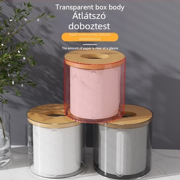 Kerek papírzsebkendő tartó, PET anyagú, többfunkciós, modern minimális stílus, fürdőszobába való