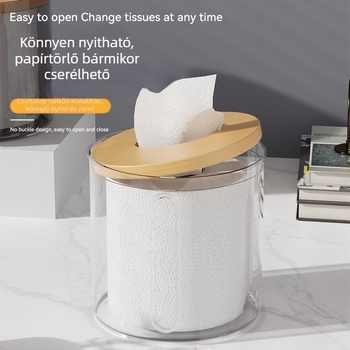 Kerek papírzsebkendő tartó, PET anyagú, többfunkciós, modern minimális stílus, fürdőszobába való