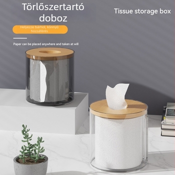 Kerek papírzsebkendő tartó, PET anyagú, többfunkciós, modern minimális stílus, fürdőszobába való