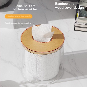 Kerek papírzsebkendő tartó, PET anyagú, többfunkciós, modern minimális stílus, fürdőszobába való