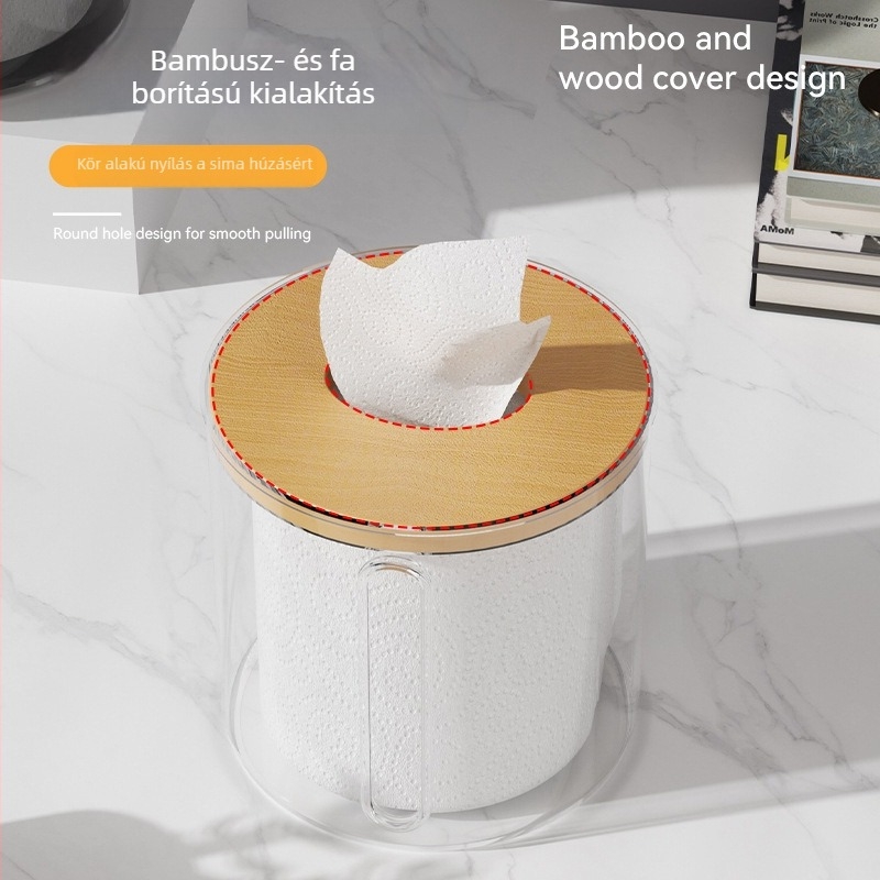 Kerek papírzsebkendő tartó, PET anyagú, többfunkciós, modern minimális stílus, fürdőszobába való