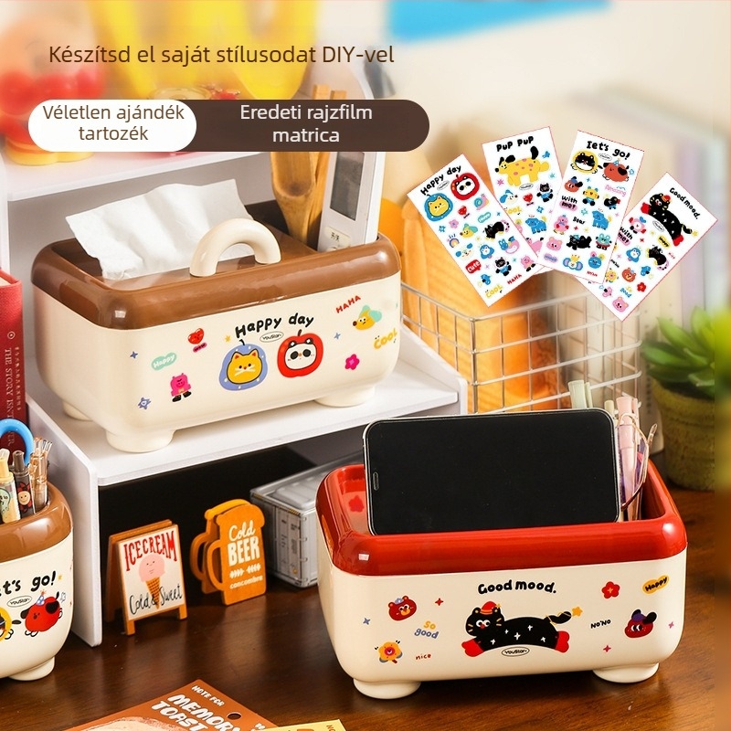 Asztali távirányító-tároló zsebkendő tartó — műanyag, modell Y11-3304, könnyű luxus, többfunkciós