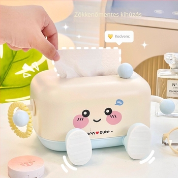 Asztali zsebkendő doboz aranyos rajzfilm kifejezéssel, multifunkciós telefonállvány, műanyag, modell 9021, autóban, nappaliban és fürdőszobában használható