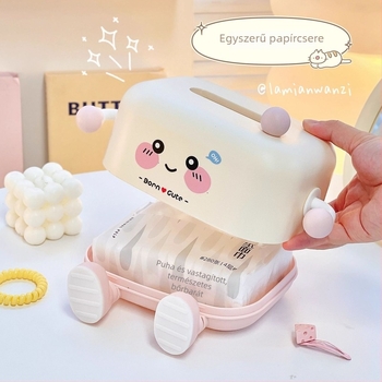 Asztali zsebkendő doboz aranyos rajzfilm kifejezéssel, multifunkciós telefonállvány, műanyag, modell 9021, autóban, nappaliban és fürdőszobában használható