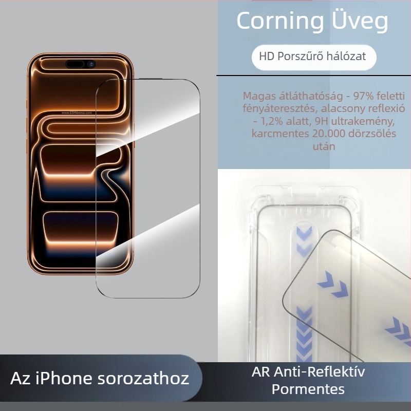 Edzett üveg előlapos képernyővédő iPhone 15/16/17 Pro Max számára, HD élesség, anti-reflexiós, antibakteriális, karcálló, teljes képernyős fedés