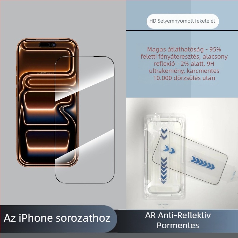 Edzett üveg előlapos képernyővédő iPhone 15/16/17 Pro Max számára, HD élesség, anti-reflexiós, antibakteriális, karcálló, teljes képernyős fedés