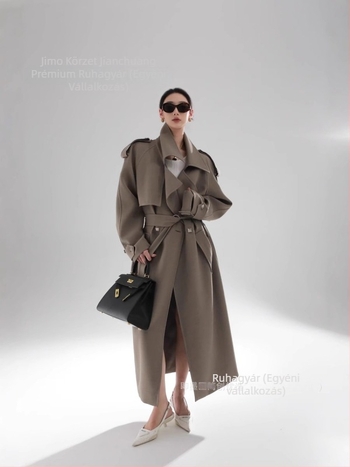 Női poliészter középméretű kabát laza szabású, zakó-stílusú gallér, egyszárnyú gombolás