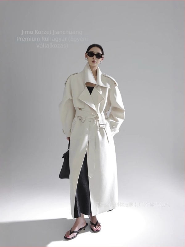 Női poliészter középméretű kabát laza szabású, zakó-stílusú gallér, egyszárnyú gombolás