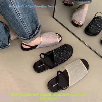 Női hálószövésű nyitott lábú szandál hátpánttal, sík talppal – római stílusú, lélegző nyári lábbeli