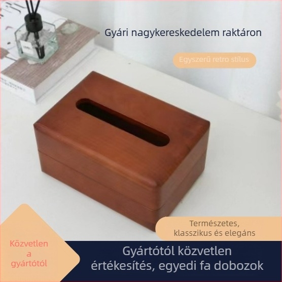 Fából készült asztali zsebkendő-tartó, modell 02, többfunkciós, logóval ellátott
