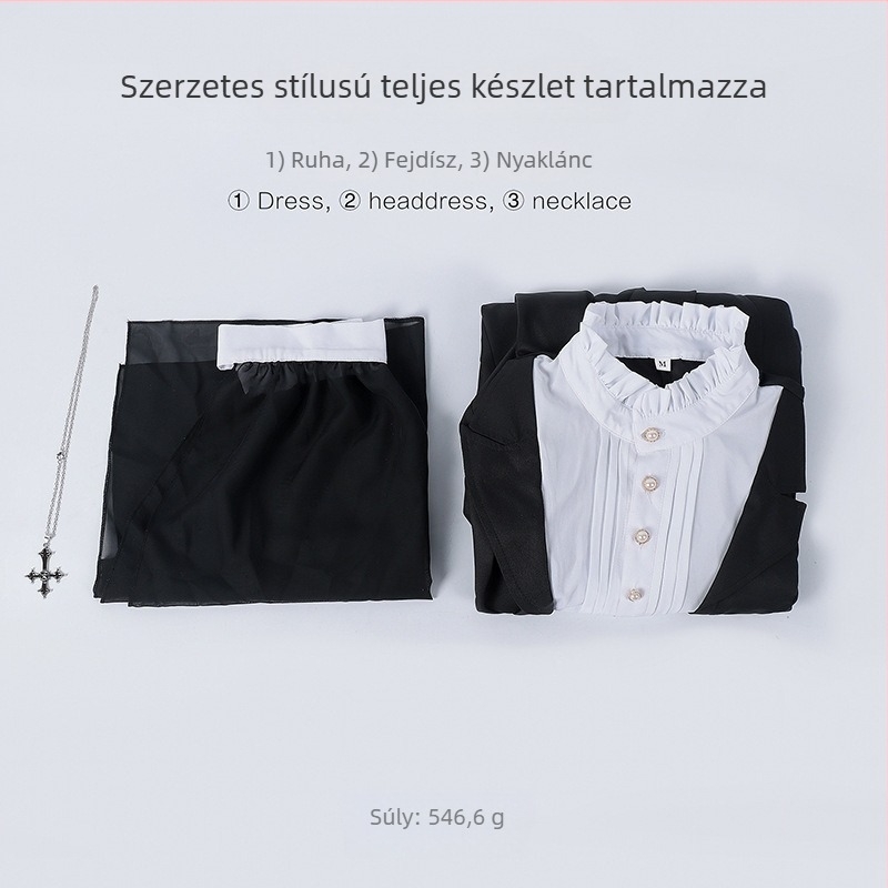 Nun cosplay ruhaszett, poliészter 80–90%, elegáns irodai stílus, 2025 tavasz