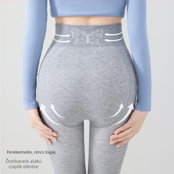 Magas derekú meleg fleece-bélés leggings, haskontroll, pillangó derékrész, függőleges csíkok, dinnyeszerű ágyéktájon, lábakkal ellátott