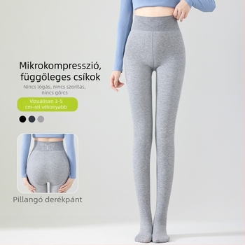 Magas derekú meleg fleece-bélés leggings, haskontroll, pillangó derékrész, függőleges csíkok, dinnyeszerű ágyéktájon, lábakkal ellátott