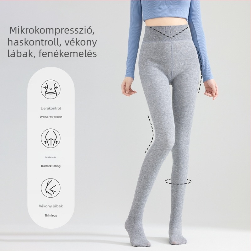 Magas derekú meleg fleece-bélés leggings, haskontroll, pillangó derékrész, függőleges csíkok, dinnyeszerű ágyéktájon, lábakkal ellátott