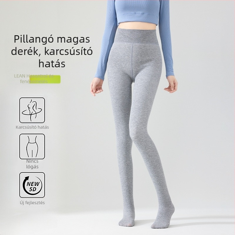 Magas derekú meleg fleece-bélés leggings, haskontroll, pillangó derékrész, függőleges csíkok, dinnyeszerű ágyéktájon, lábakkal ellátott