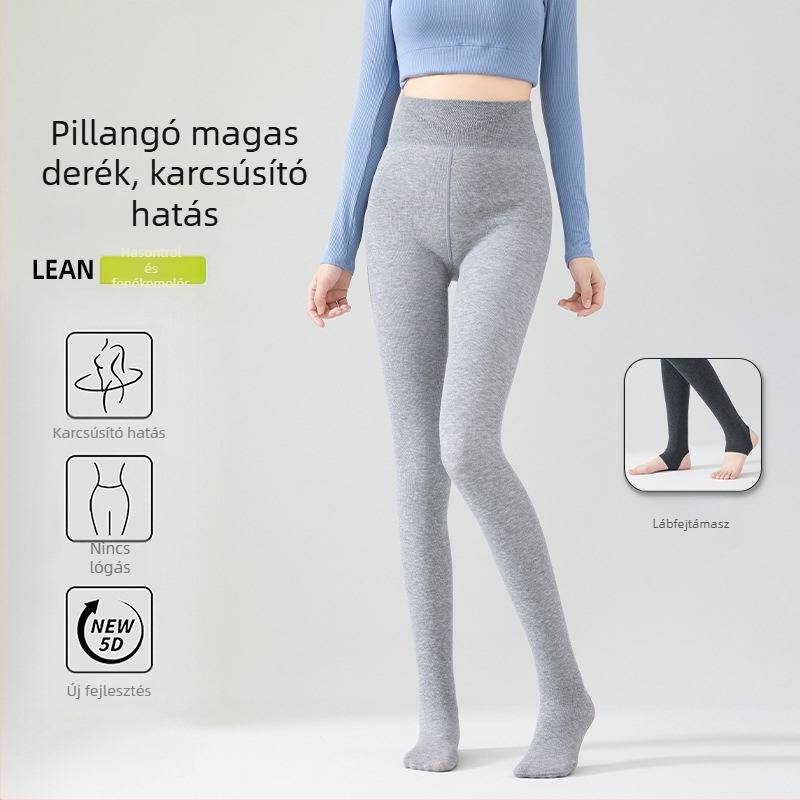 Magas derekú meleg fleece-bélés leggings, haskontroll, pillangó derékrész, függőleges csíkok, dinnyeszerű ágyéktájon, lábakkal ellátott