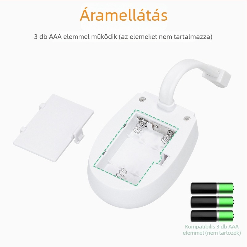 WC-ülőfedél éjjeli lámpa mozgásérzékelővel, akasztóba rögzíthető, 5V-os, akkumulátoros működés, modern minimalista dizájn, PC-lámpaernyő, méretek 58×80 mm