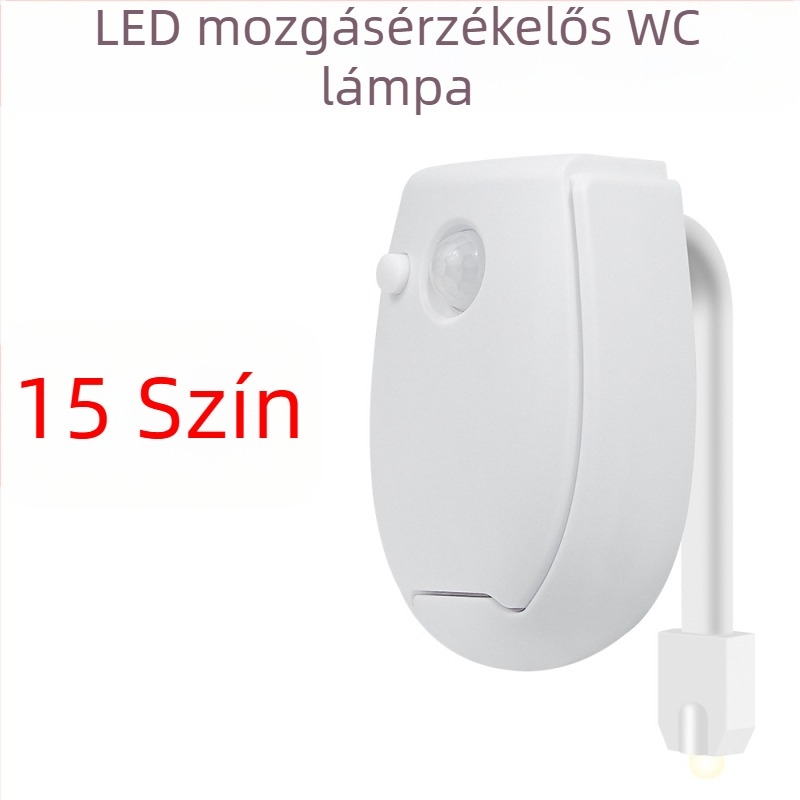 WC-ülőfedél éjjeli lámpa mozgásérzékelővel, akasztóba rögzíthető, 5V-os, akkumulátoros működés, modern minimalista dizájn, PC-lámpaernyő, méretek 58×80 mm