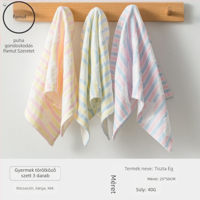 Gyerekek pamut arc törülközője, nedvszívó és puha (anyag: pamut; fonal: 100d; szövés: Plain weave; súly: 50 g alatt; kategória: törölköző/arc törülköző)
