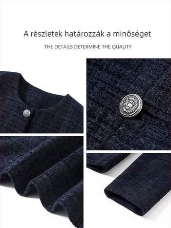 Női Chanel-stílusú kabát, poliészter, laza szabás, kerek gallér, egygombos zárás, őszi-téli 2025