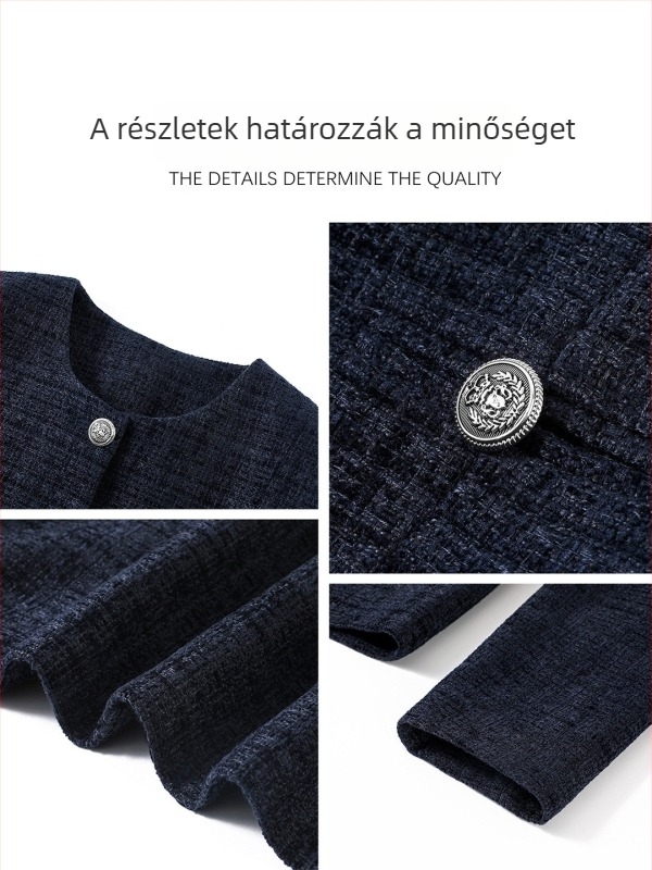 Női Chanel-stílusú kabát, poliészter, laza szabás, kerek gallér, egygombos zárás, őszi-téli 2025
