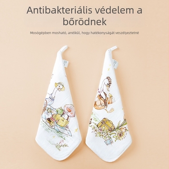 Baba négyszögletű törölköző bambusz rostból, karikatúra mintával, nedvszívó 0–6 éveseknek