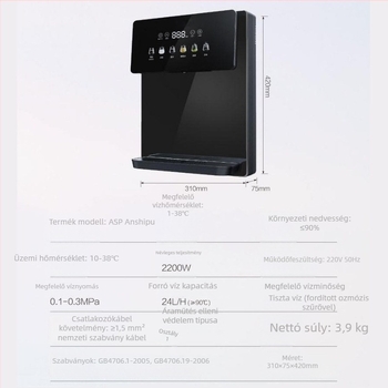 Forró és hideg víz adagoló kettős kimenettel, 5–98°C hőmérséklet-tartomány, napi 24.000 kapacitás