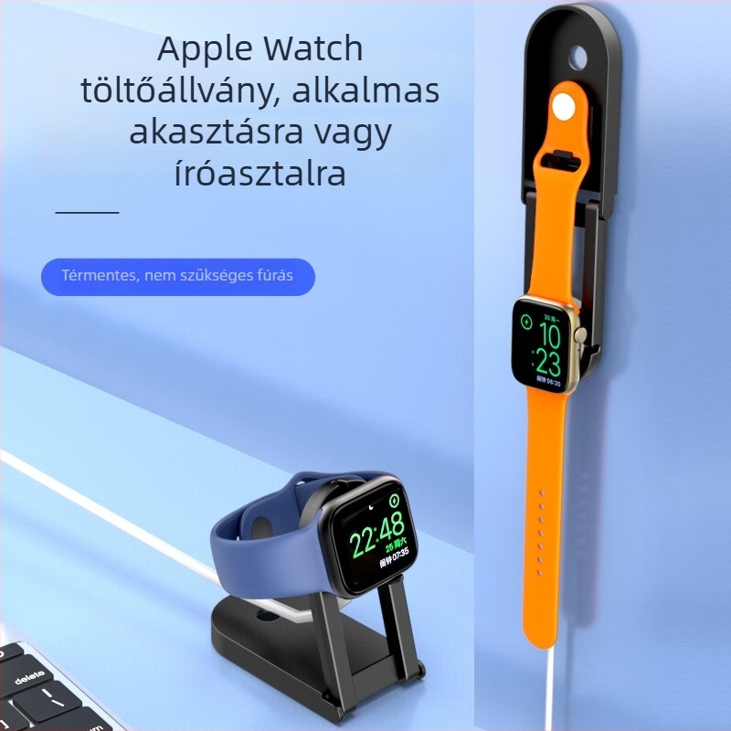Cahezo Apple Watch töltőállvány, falra szerelhető, lyukasztás nélküli ragasztóalap és állítható töltőtartó