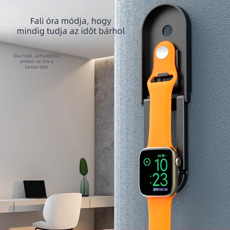 Cahezo Apple Watch töltőállvány, falra szerelhető, lyukasztás nélküli ragasztóalap és állítható töltőtartó