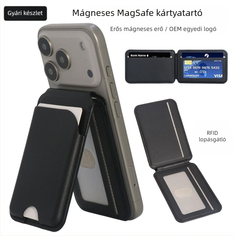 iPhone 17 Pro mágneses kártyatartó pénztárca MagSafe-csatlakozással – több szögben állítható