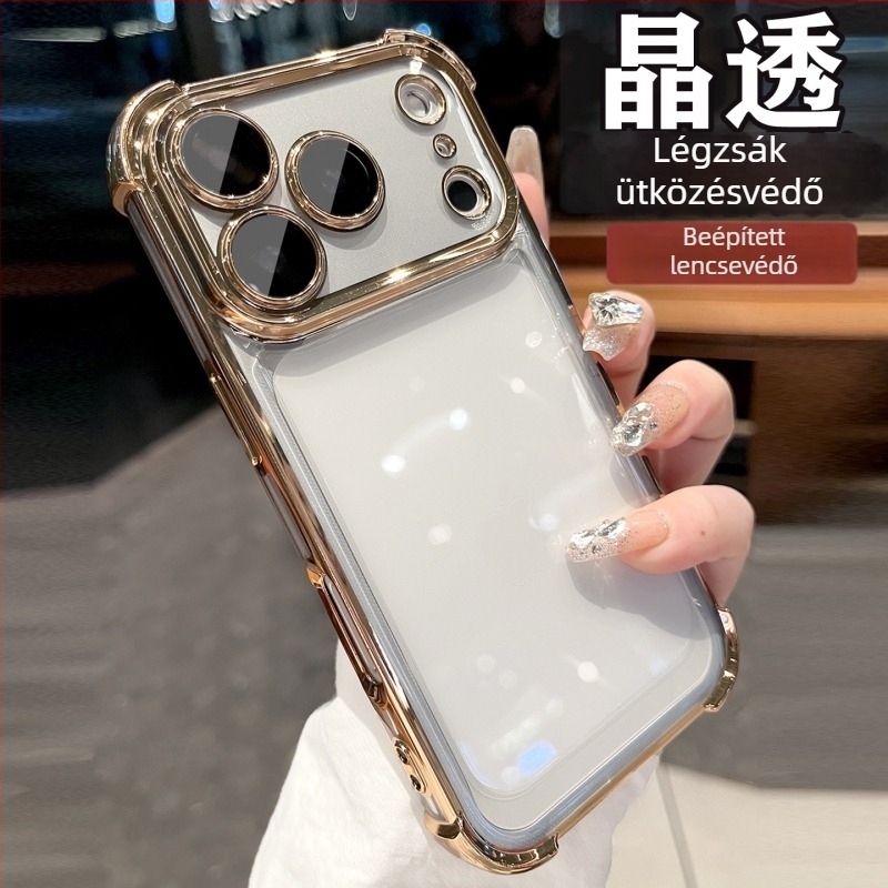 Átlátszó narancssárga szilikon tok iPhone 12–14 Pro és Pro Max modellekhez – teljes védelem, ütésálló