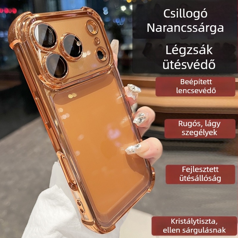 Átlátszó narancssárga szilikon tok iPhone 12–14 Pro és Pro Max modellekhez – teljes védelem, ütésálló