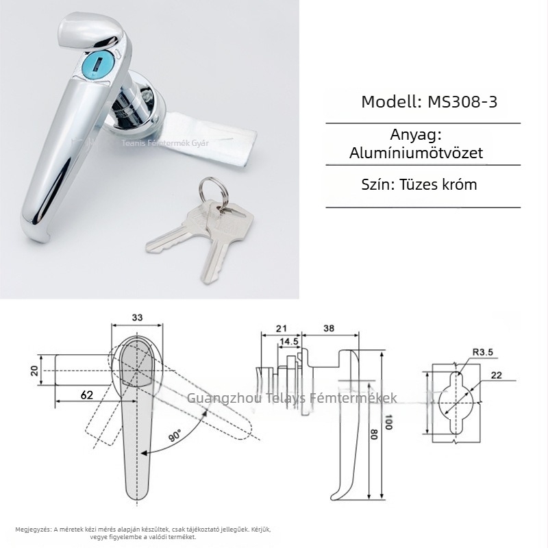 Ternis MS308 alumínium fogantyú-zár szekrényajtókhoz — modern stílus, modell MS308