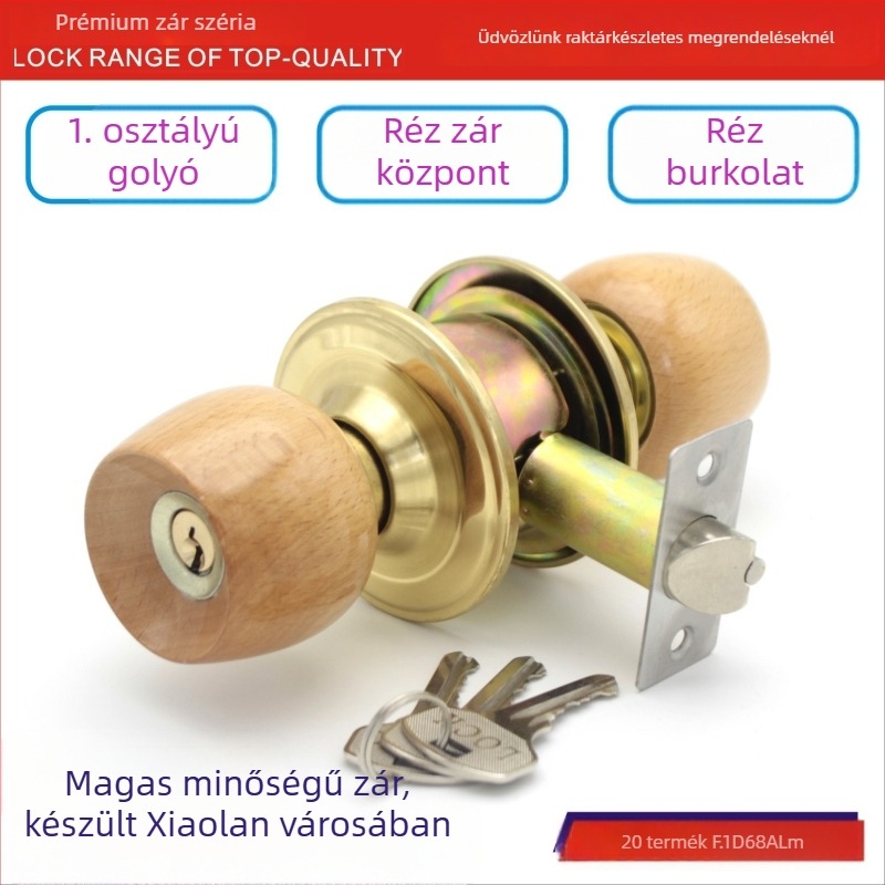 Bükkfa golyózár beltéri ajtókhoz, univerzális, modell: Beech ball lock, középtávolság 60/70, stílus: új kínai stílus