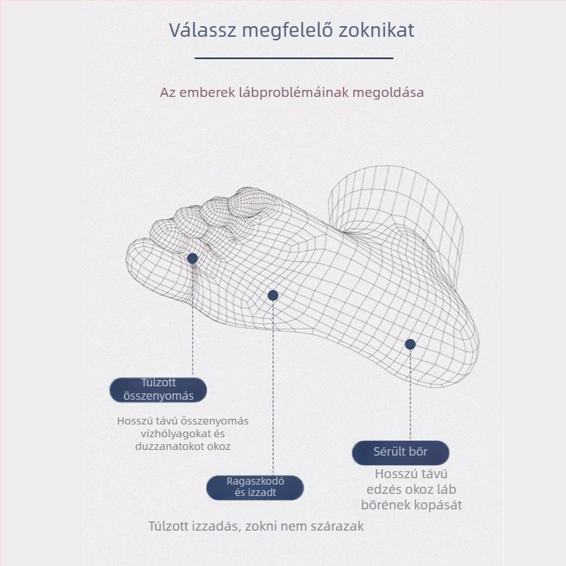 Ötujjas zokni, csíkos minta, rövid fazon, nedvszívó, szagellenálló, poliészter-pamut