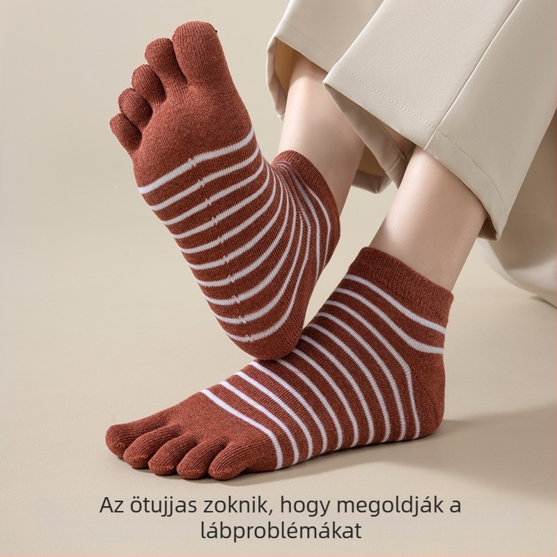 Ötujjas zokni, csíkos minta, rövid fazon, nedvszívó, szagellenálló, poliészter-pamut