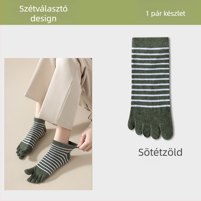 Ötujjas zokni, csíkos minta, rövid fazon, nedvszívó, szagellenálló, poliészter-pamut