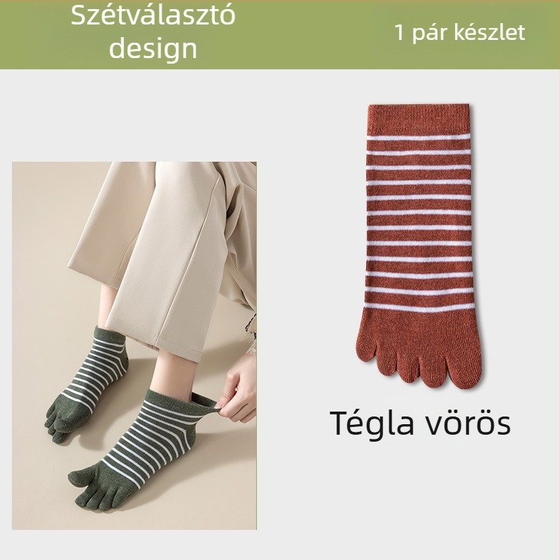 Ötujjas zokni, csíkos minta, rövid fazon, nedvszívó, szagellenálló, poliészter-pamut