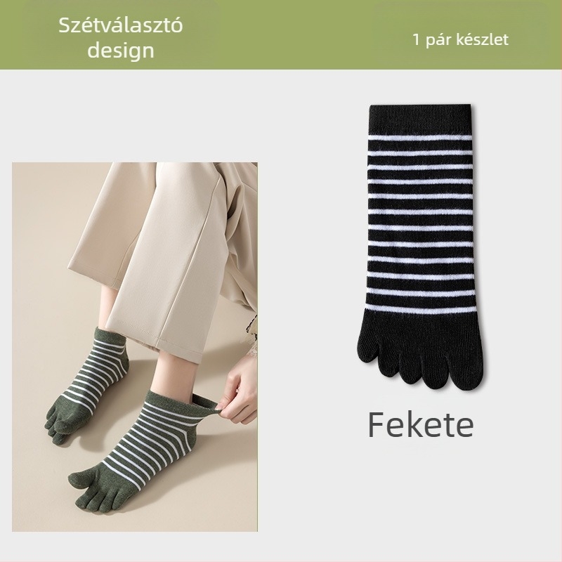 Ötujjas zokni, csíkos minta, rövid fazon, nedvszívó, szagellenálló, poliészter-pamut
