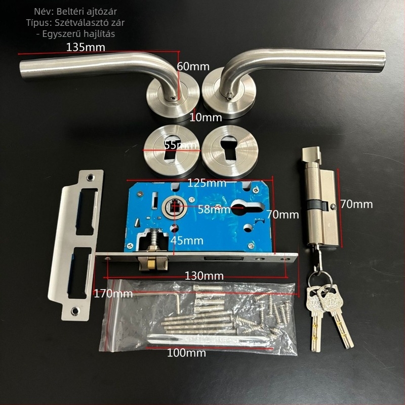Juhongwei rozsdamentes acélból készült kilincs-zár szobai ajtókhoz, Hw split lock (jobb sarok), modern minimalist stílus