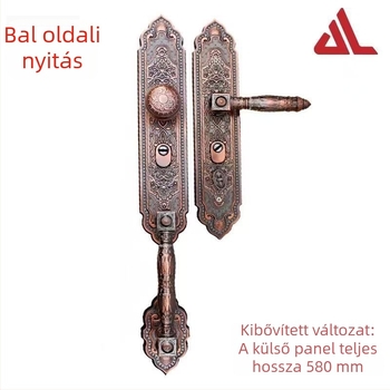 Kibővített luxus ajtókilincs zinkötvözetből, modell 1008, bejárati ajtóhoz, kulcsos záródás
