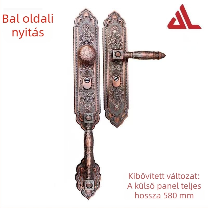 Kibővített luxus ajtókilincs zinkötvözetből, modell 1008, bejárati ajtóhoz, kulcsos záródás